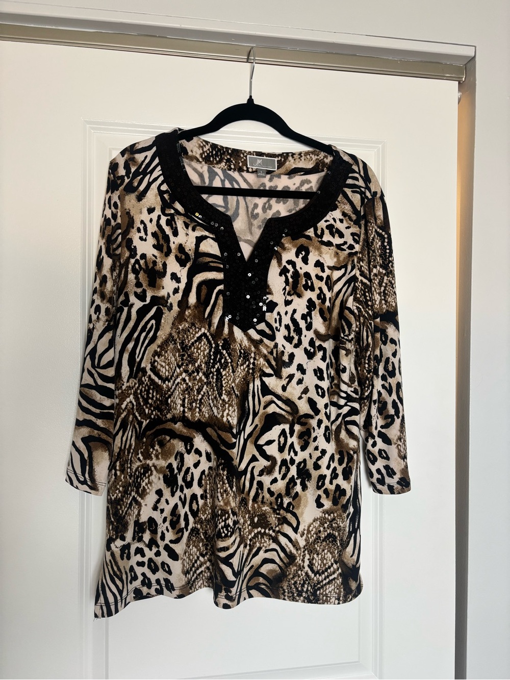 JM Collection Animal Print Tunic in Black and Brown
